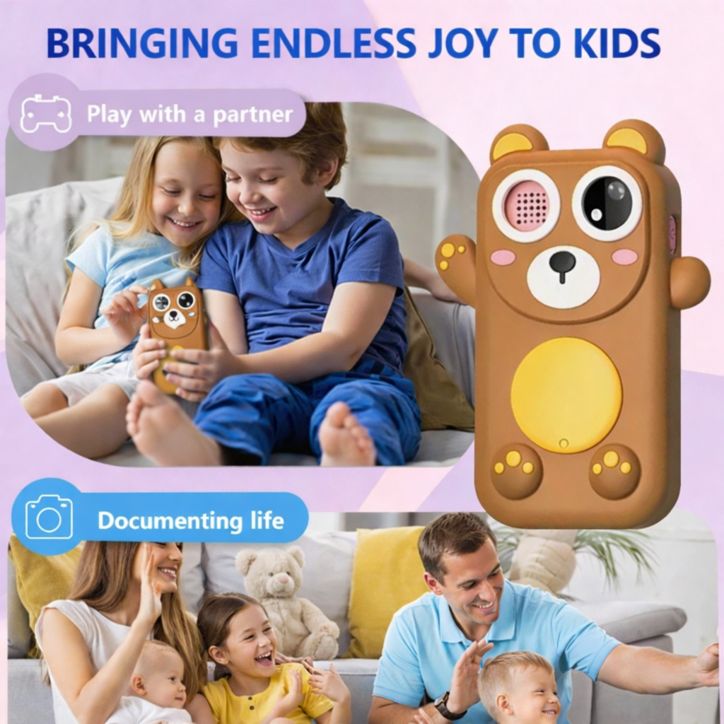 Kids Smart Phone Toy with Dual Camera, Games, Music & Learning Activities | Educational Gift for Boys & Girls Age 3-10 - ZibbaCam Brown Bear