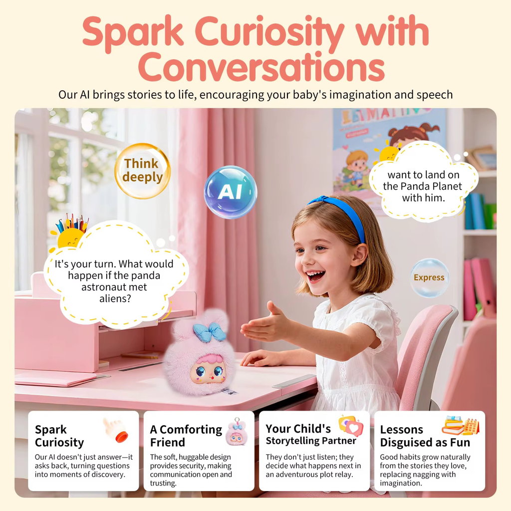 AI Smart Talking Plush Keychain – Interactive Voice Chat Companion Toy with AI Conversation, Language Learning & Backpack Charm - LoomeePals RABBIT AI Toy