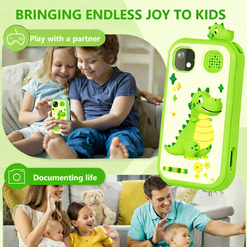 Kids Smart Phone Toy with Dual Camera, Games, Music & Learning Activities | Educational Gift for Boys & Girls Age 3-10 - ZibbaCam Green Dino