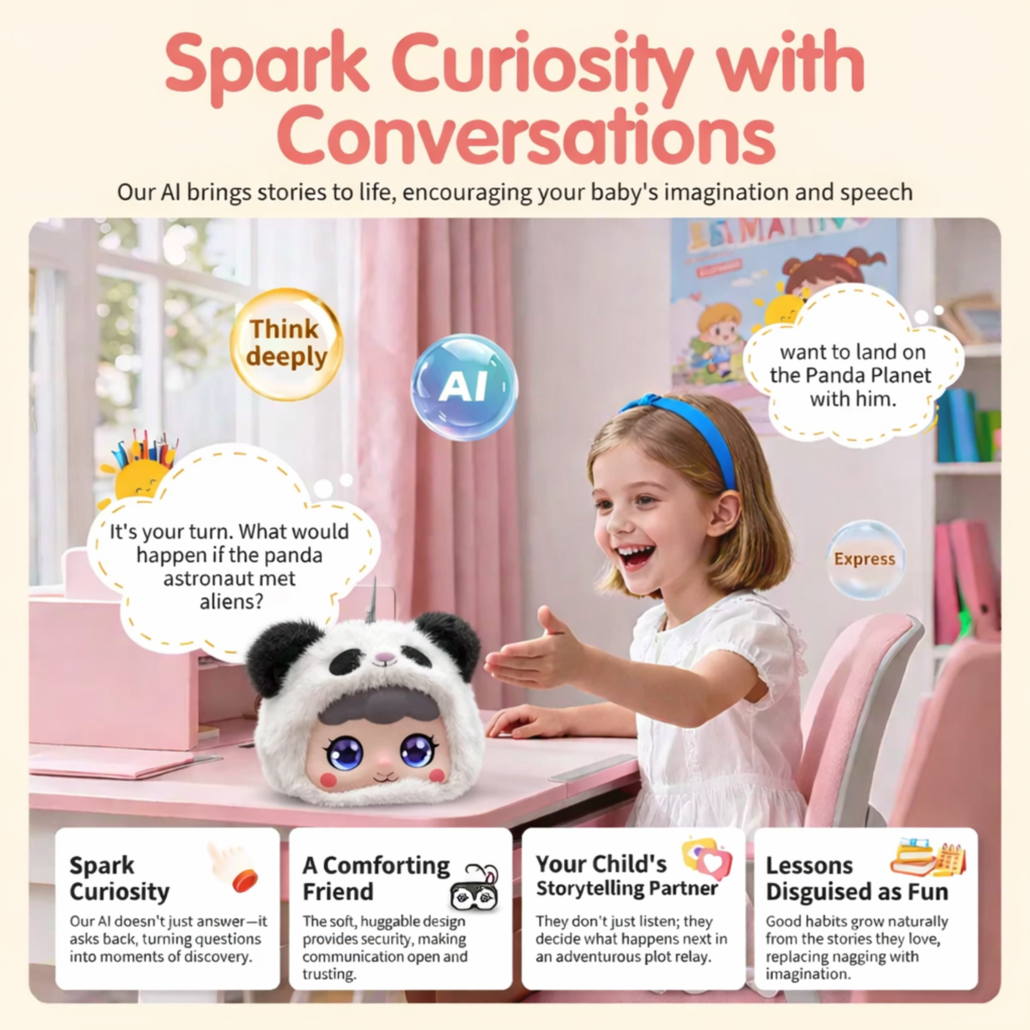 AI Smart Talking Plush Keychain – Interactive Voice Chat Companion Toy with AI Conversation, Language Learning & Backpack Charm - LoomeePals Panda AI Toy