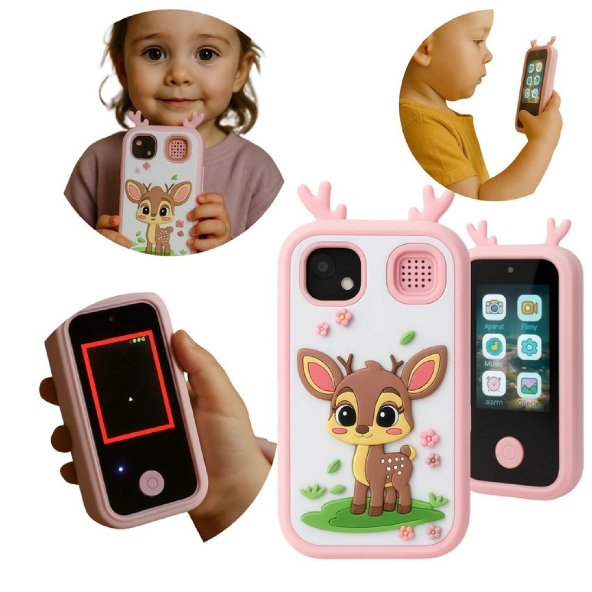 Kids Smart Phone Toy with Dual Camera, Games, Music & Learning Activities | Educational Gift for Boys & Girls Age 3-10 - ZibbaCam Pink Reindeer