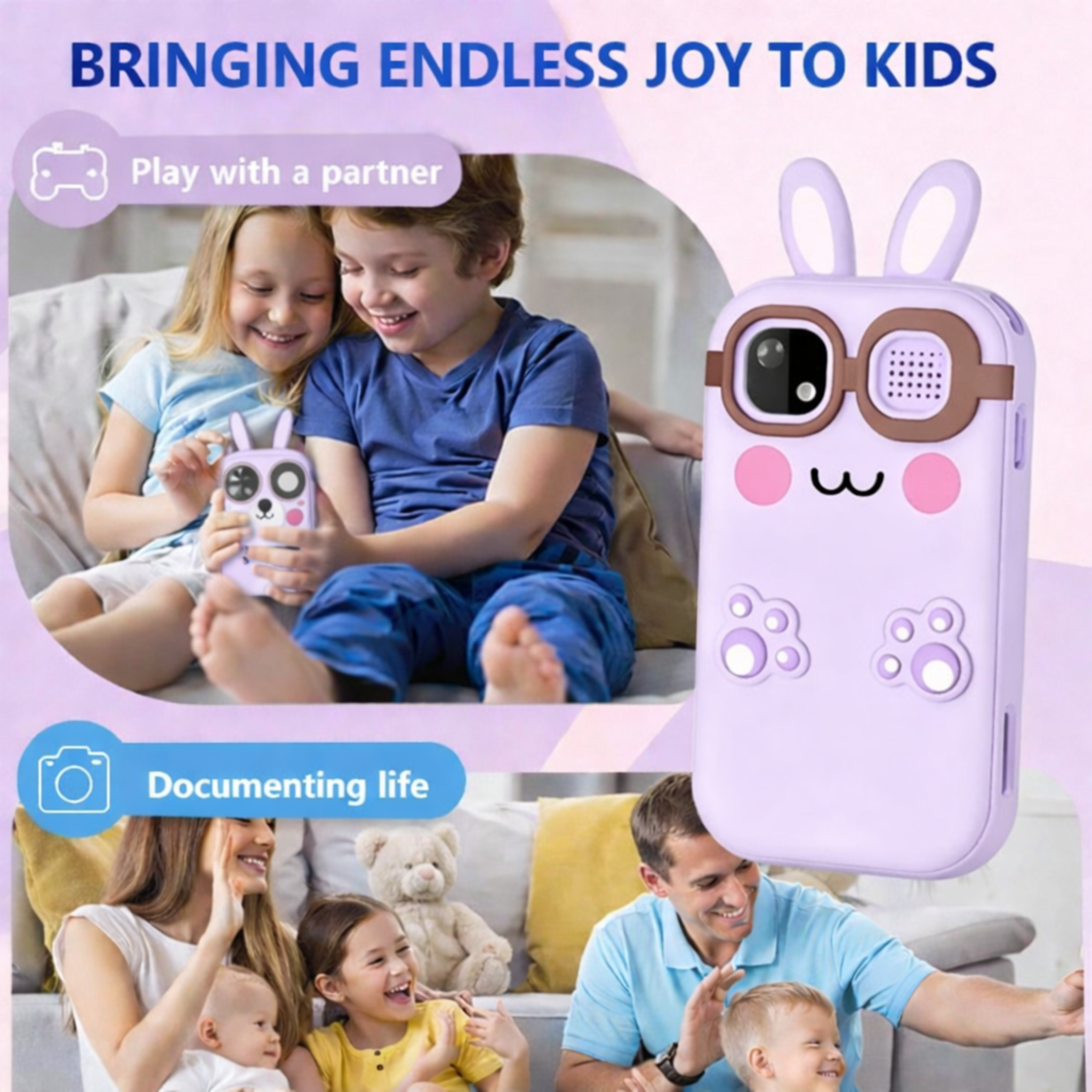 Kids Smart Phone Toy with Dual Camera, Games, Music & Learning Activities | Educational Gift for Boys & Girls Age 3-10 - ZibbaCam Purple Rabbit