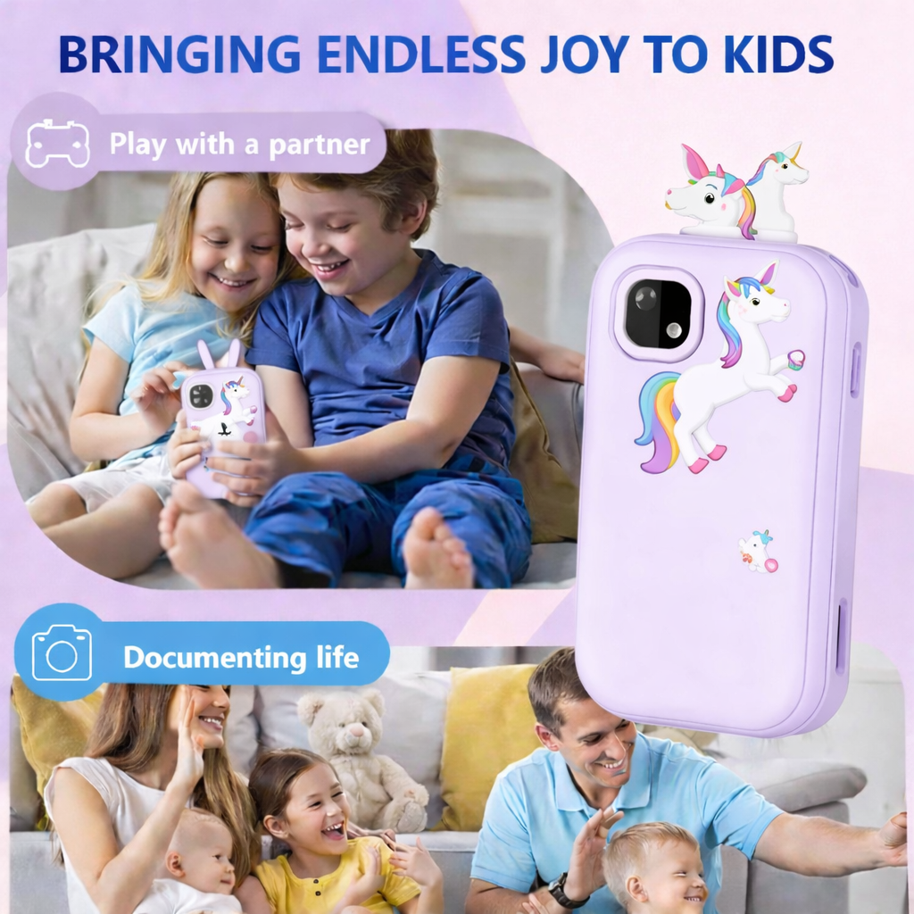 Kids Smart Phone Toy with Dual Camera, Games, Music & Learning Activities | Educational Gift for Boys & Girls Age 3-10 - ZibbaCam Purple Unicorn
