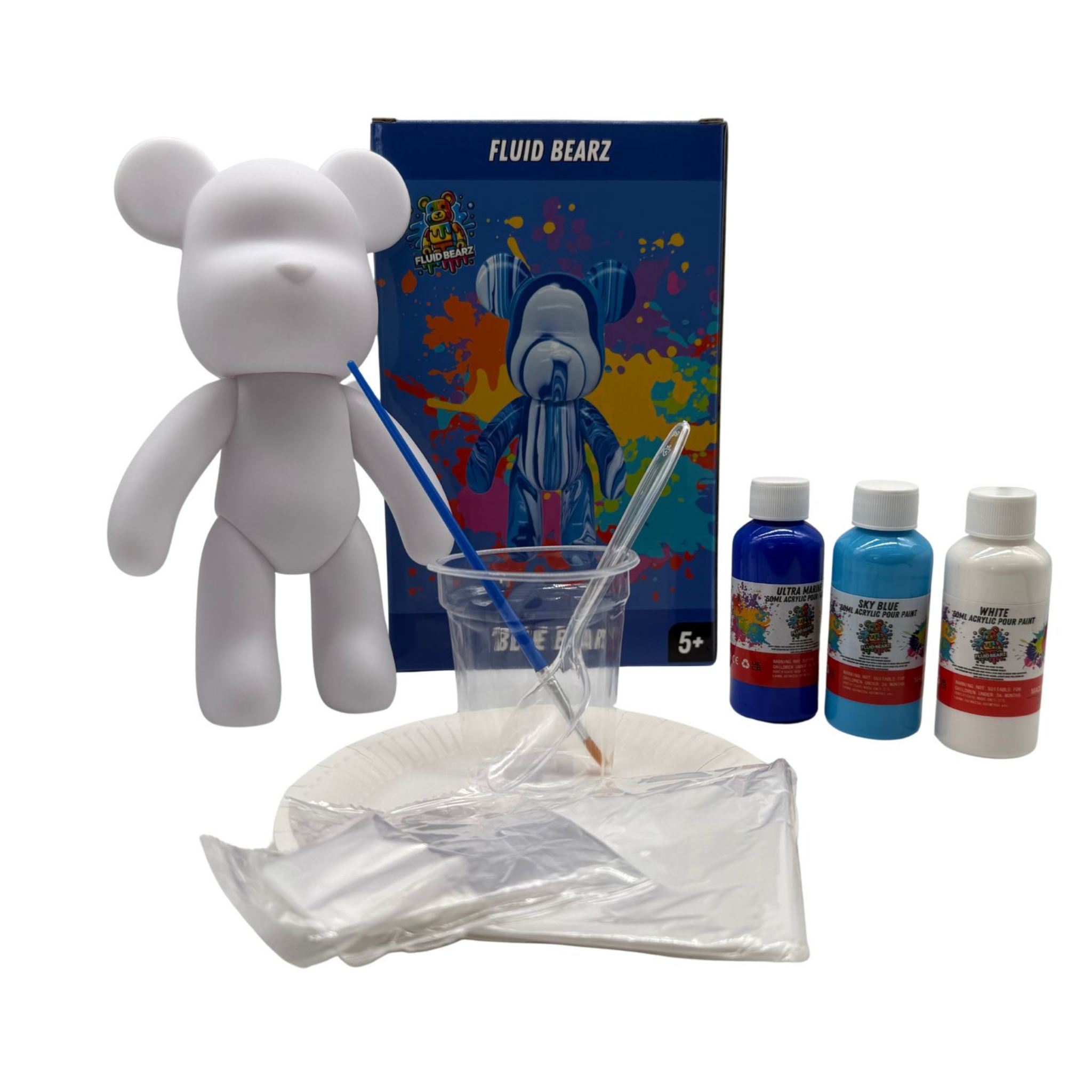 Fluid Bearz - Creative DIY Marble Paint Model White Vinyl Teddy Bear -  Blue Bear