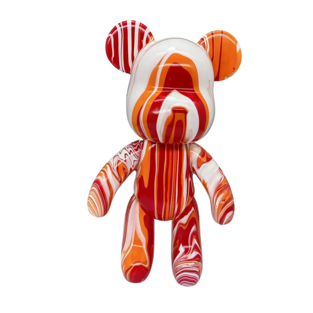 Fluid Bearz - Creative DIY Marble Paint Model White Vinyl Teddy Bear - Red & Orange Bear