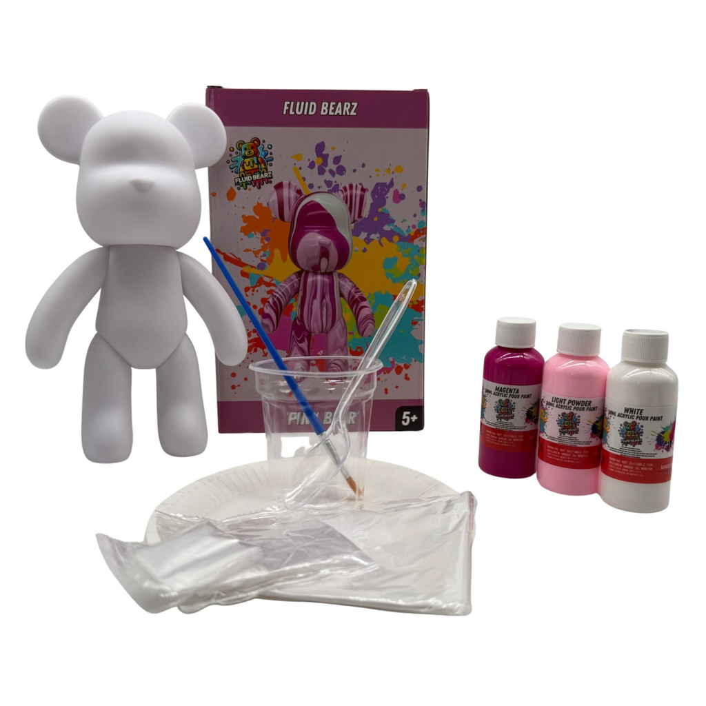 Fluid Bearz - Creative DIY Marble Paint Model White Vinyl Teddy Bear - Pink Bear